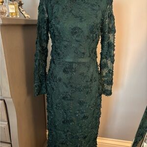 Xscape Dark Green Floral Lace Long Sleeve Dress